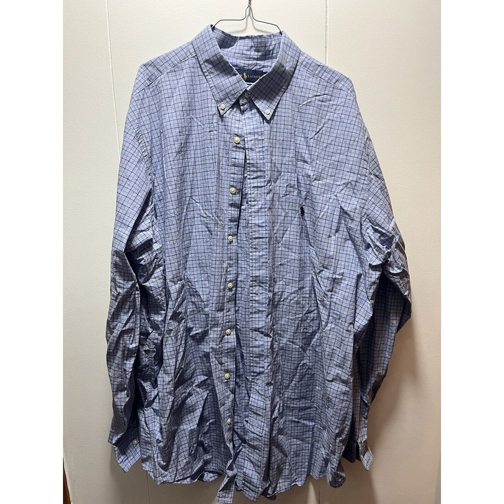 Ralph Lauren Shirt Mens Size 2XLT Blue Check Long Sleeve Button Down Stretch